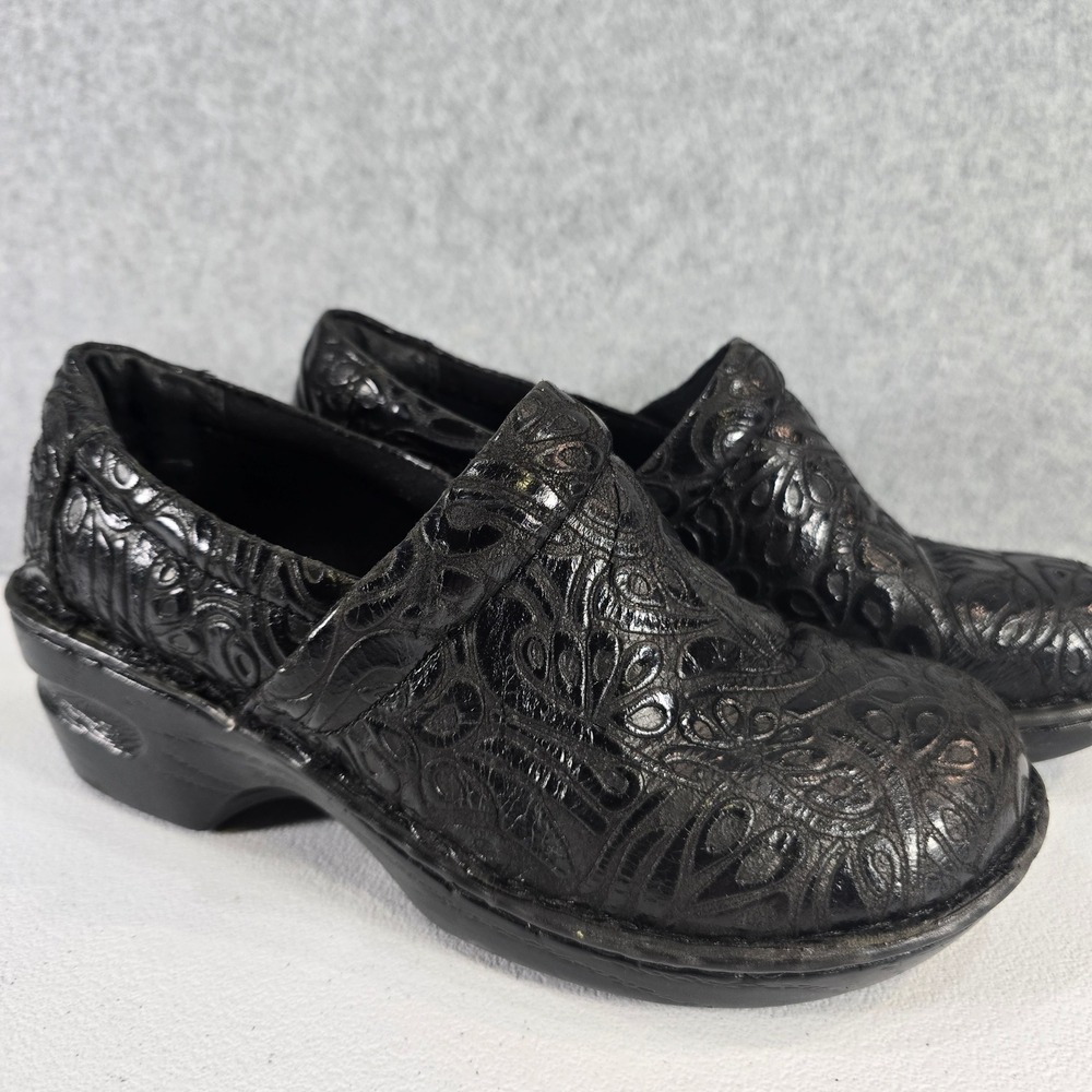 b.o.c. Born Concept Womens Black Embossed Leather Clogs Mules BC3630 Size 7M